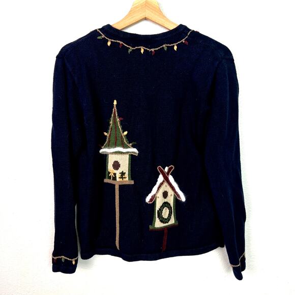 VTG Christopher & Banks Women's Small Navy Hand Embroidered Christmas Cardigan - Picture 9 of 12